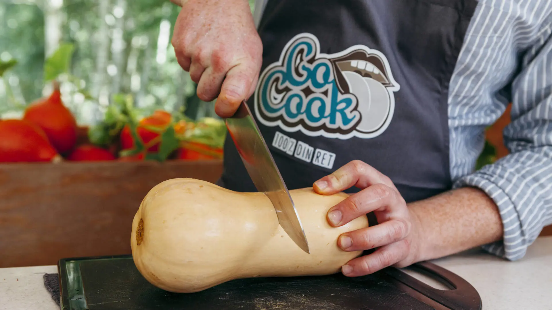 Butternut-græskar, skære